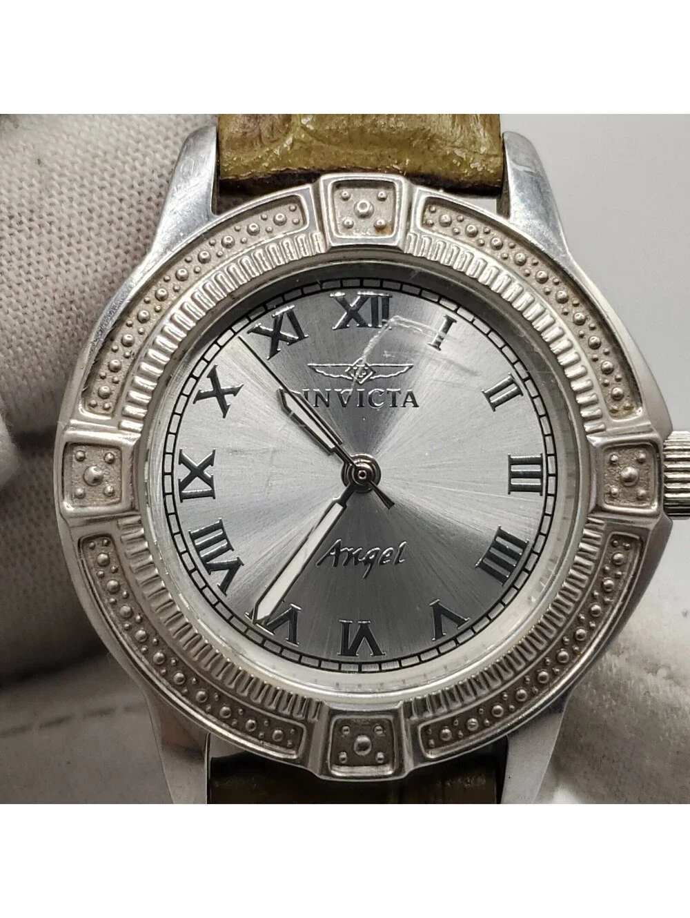 Invicta Angel Watch Women 32mm Silver Tone 15083 Leather Band New Battery